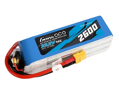 Gens Ace 6S 45C LiPo Battery Pack (22.2V/2600mAh) w/XT-60 Connector