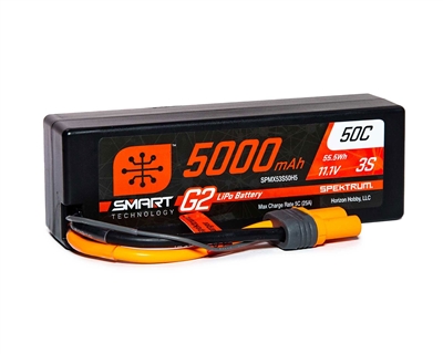 Spektrum 5000mAh 3S 11.1V Smart G2 LiPo 50C Hard Case; IC5 (with out box) -  SPMX53S50H5